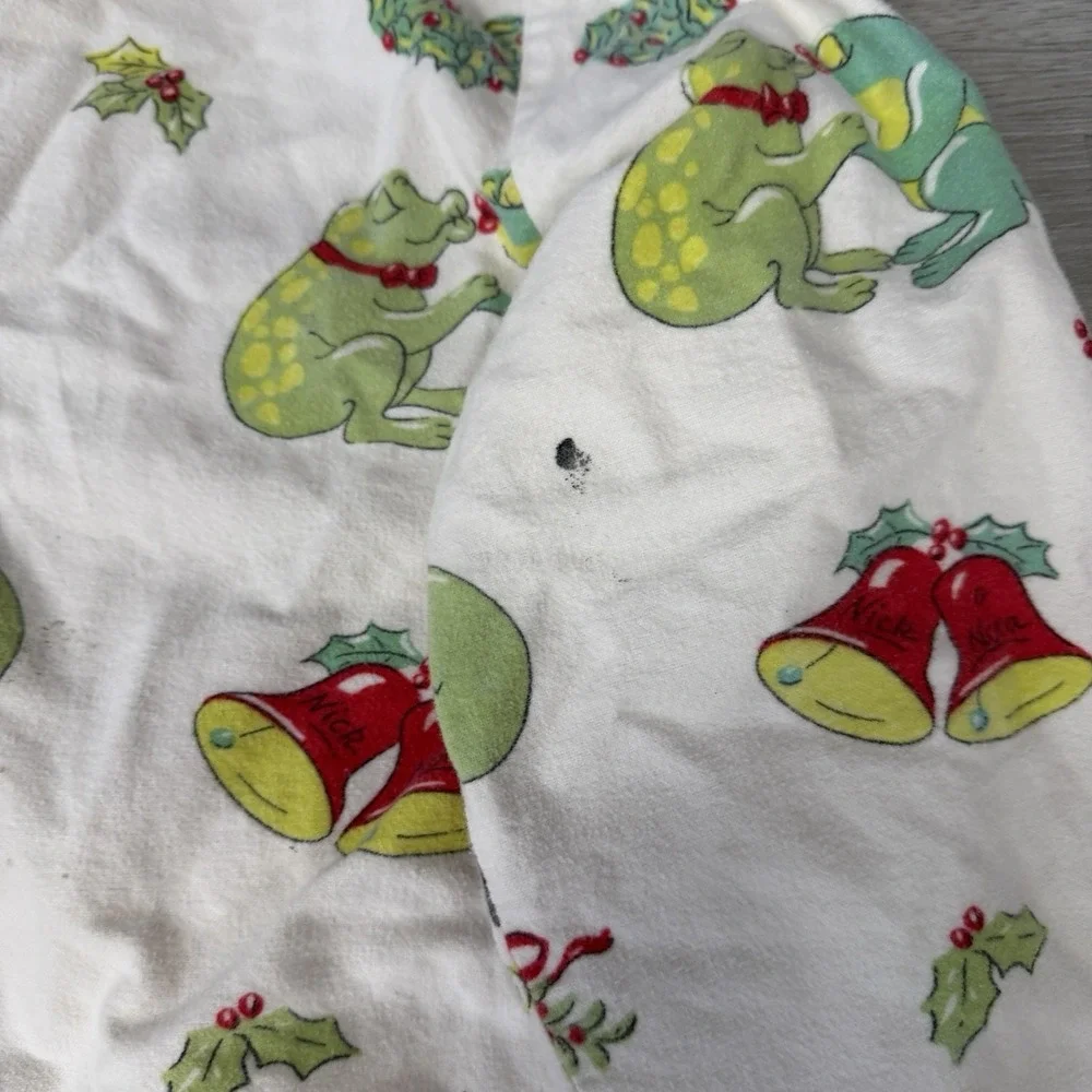 Vintage Nick & Nora Christmas Kissing Frog Flannel Pajama Set S 100% Cotton‎